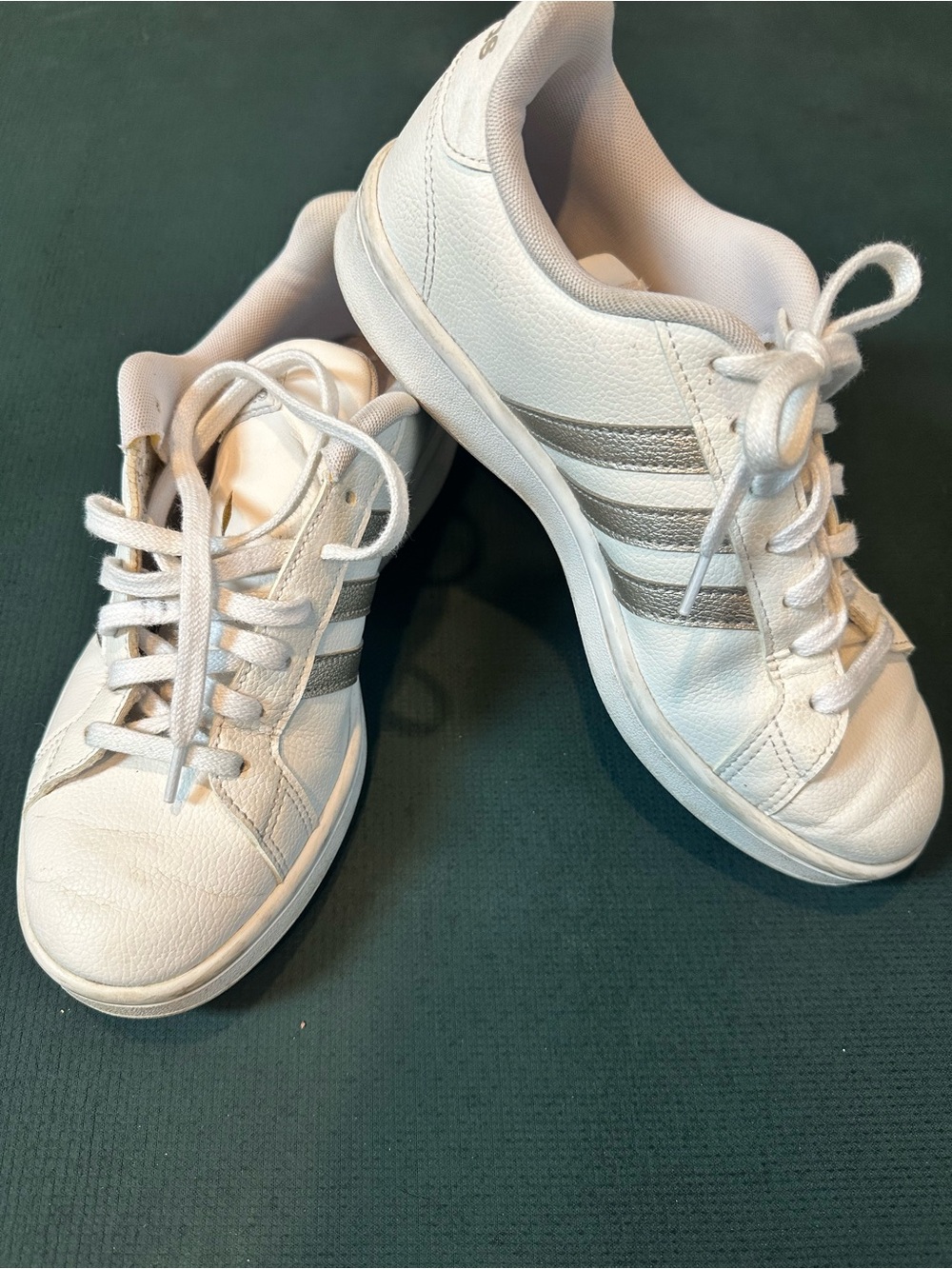 adidas White Sneakers with Silver Stripes